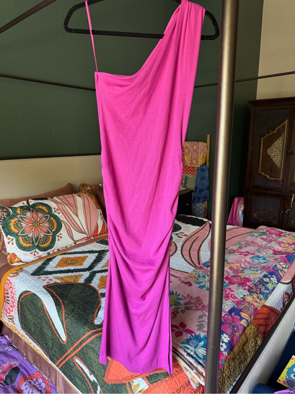 Michael Stars Hot Pink One-Shoulder Draped Dress